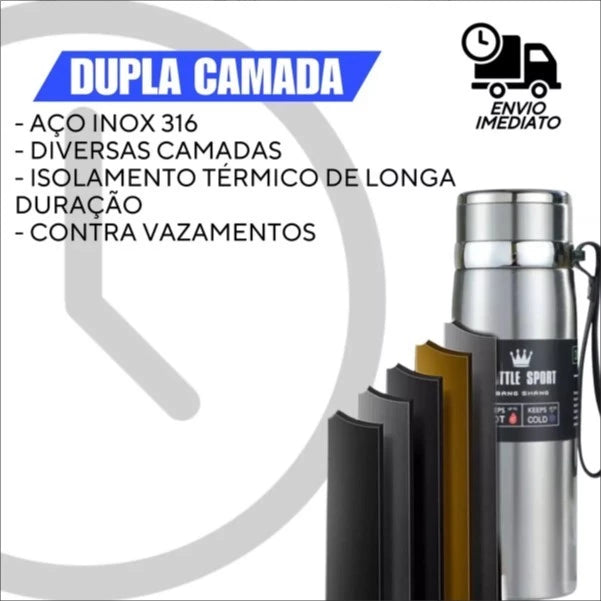 Garrafa 800ml ou 1000ml Inox Térmica Com Infusor, De Água Café, Com Alça.