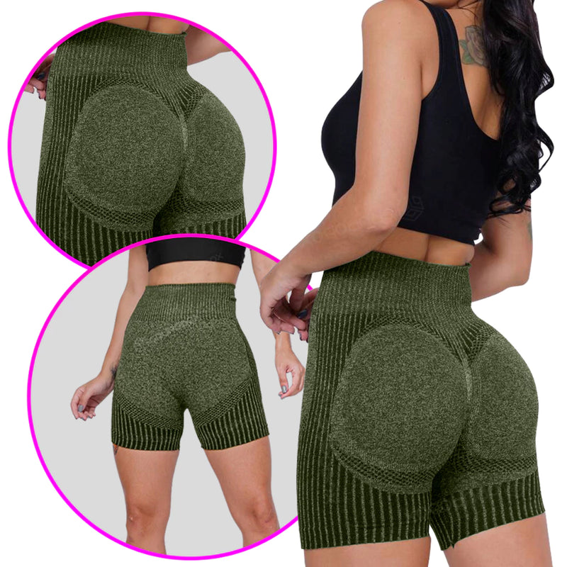 Short Academia Fitness Bermuda Feminino Cintura Alta Modela Levanta Bumbum