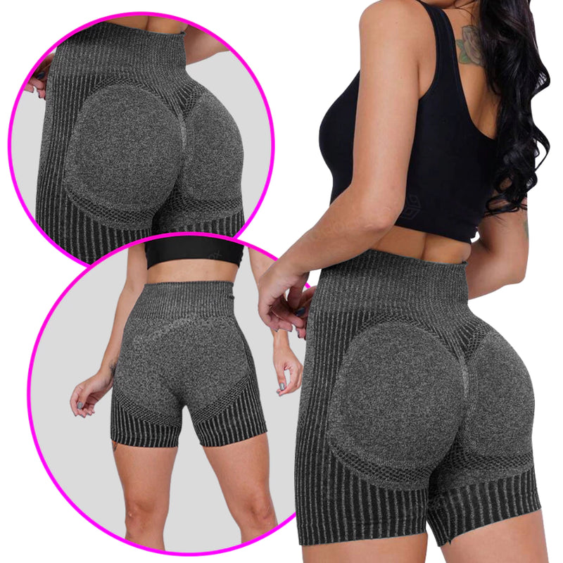 Short Academia Fitness Bermuda Feminino Cintura Alta Modela Levanta Bumbum