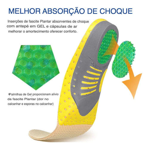 Palmilha Ortopédica Fascite Pé Chato Esporão Gel Esportiva